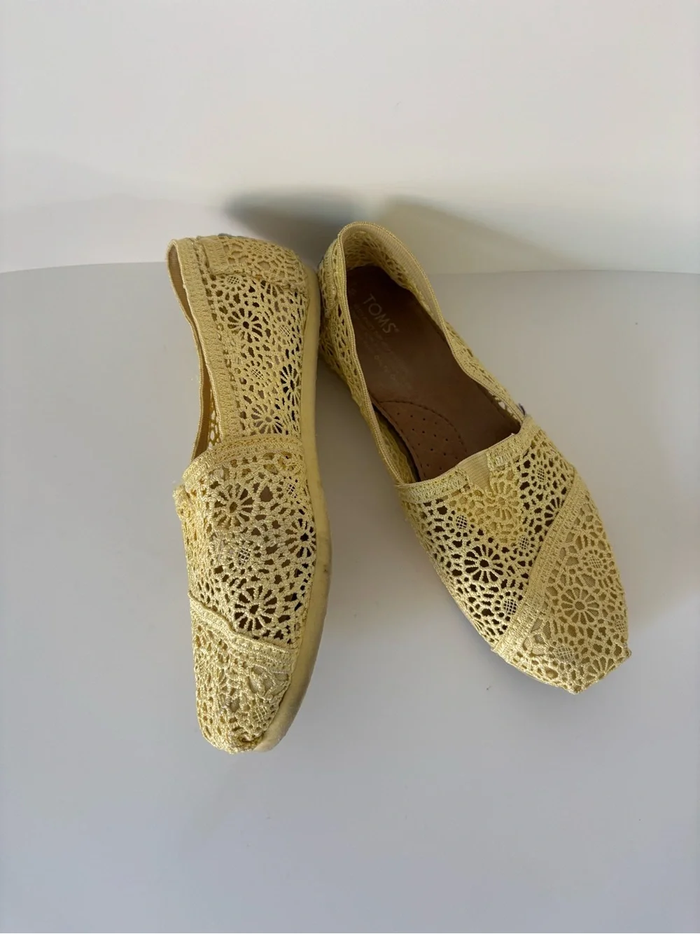 TOMS Women's Crochet Slip-On Flats in Pale Yellow